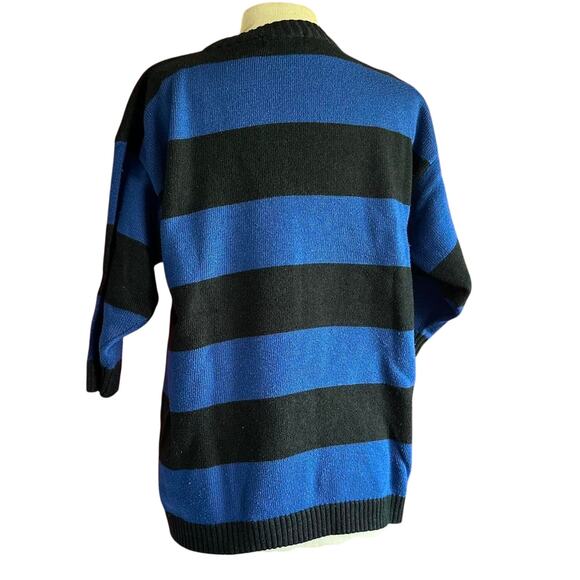 Vintage Sweater Womens Size Small Blue Black Striped Batwing Retro 80s Twee Indy - Picture 4 of 8